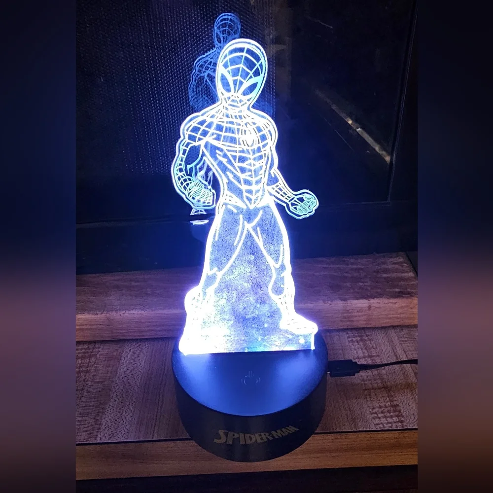 Spider-Man LED Acrylic Night Light 16 Colors Remote Controlled EUC